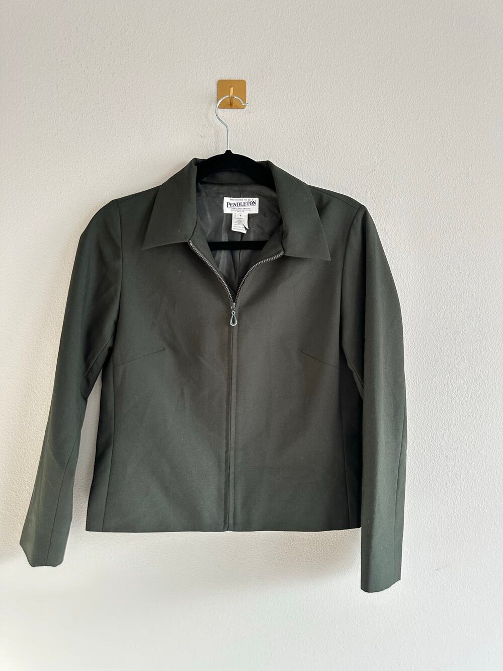 Pendleton Wool Blend Zip Front Jacket Petite 6 Olive Green Minimalist Y2K 90s